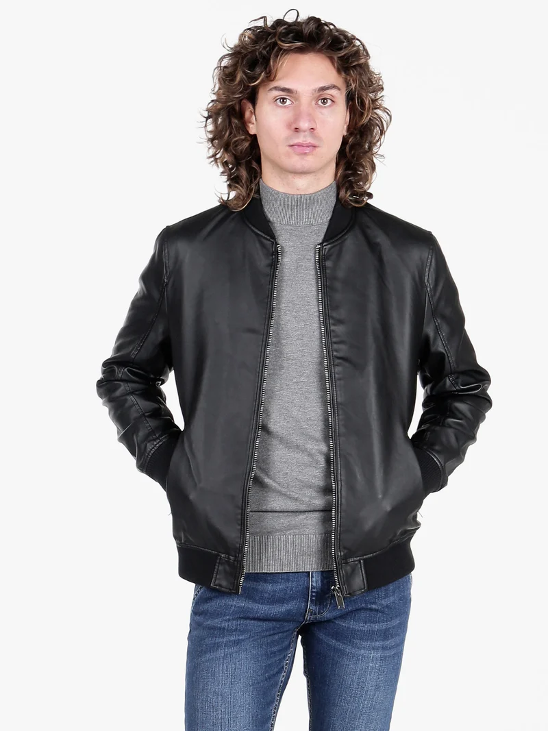 Giacca in ecopelle da uomo con zip - nero