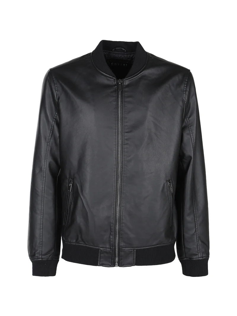 Giacca in ecopelle da uomo con zip - nero