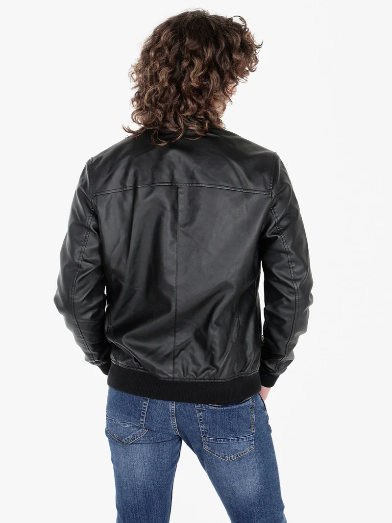 Giacca in ecopelle da uomo con zip - nero