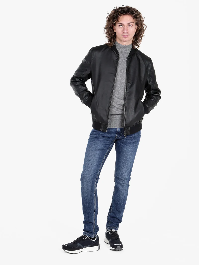 Giacca in ecopelle da uomo con zip - nero
