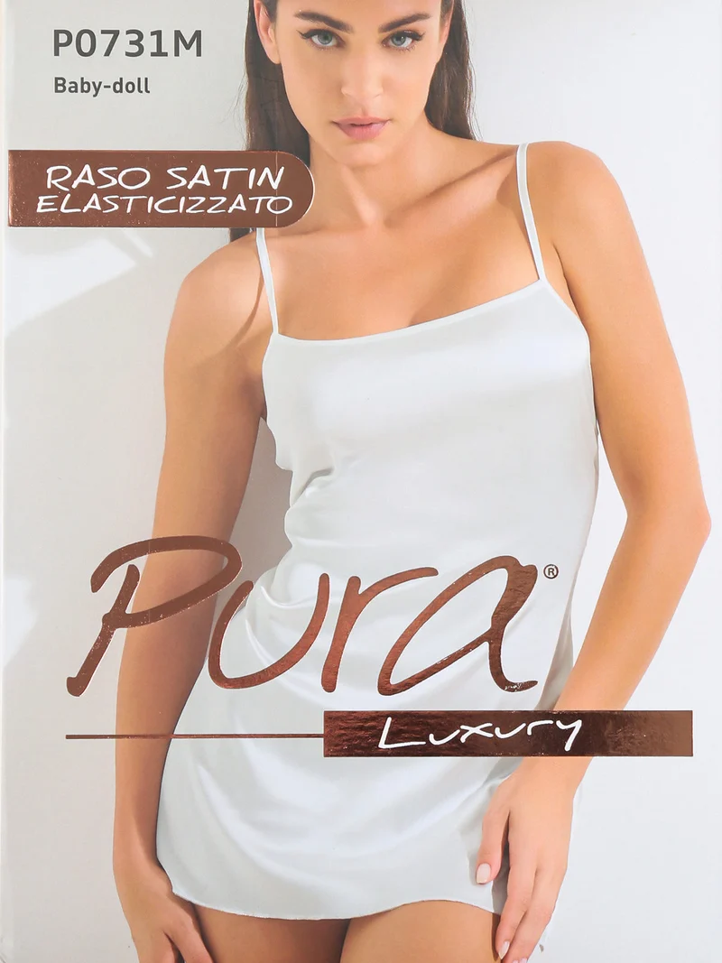 P0731M Baby - doll in raso satinato elasticizzato - bianco