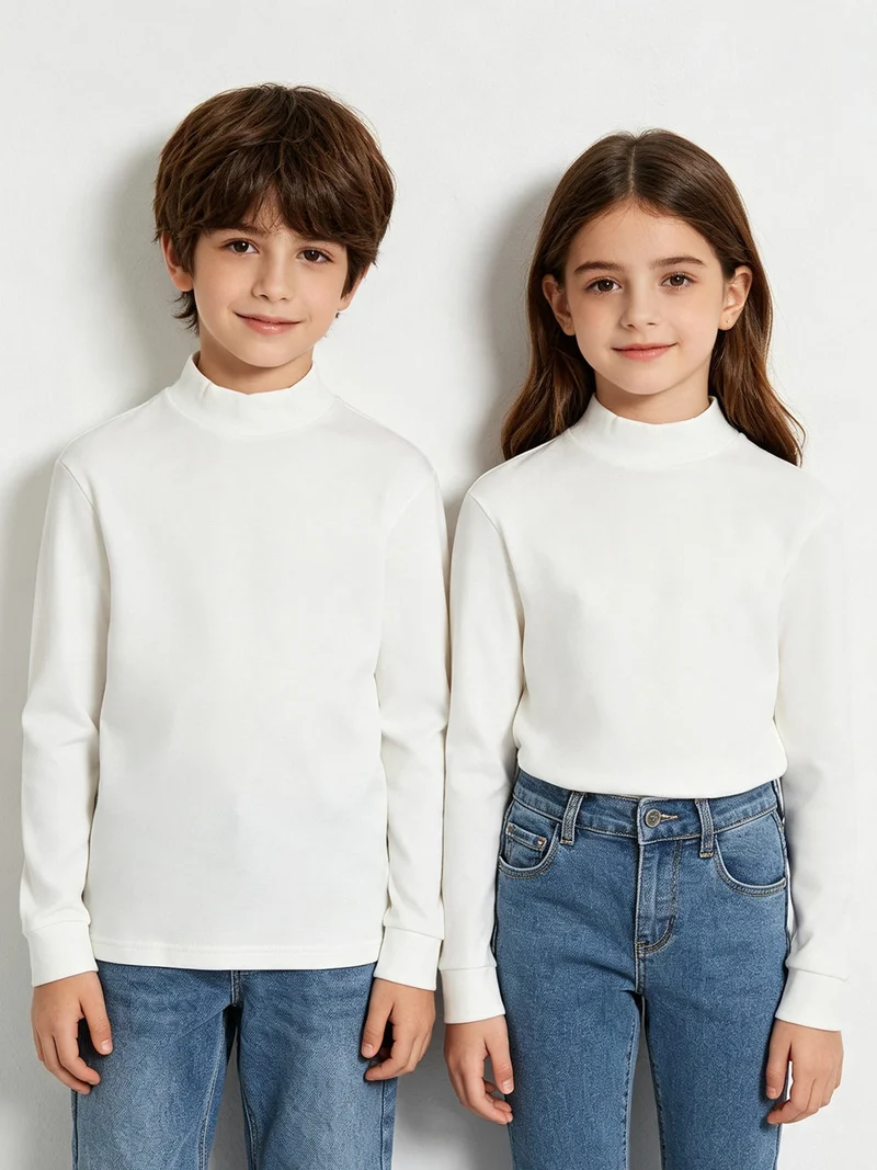 Maglia a lupetto da bambini a maniche lunghe - panna