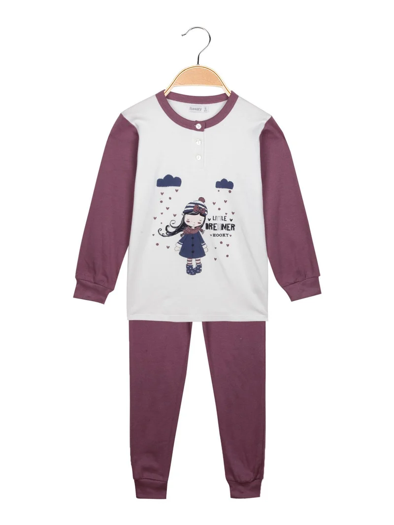 Pigiama lungo bambina con bottoni - bianco