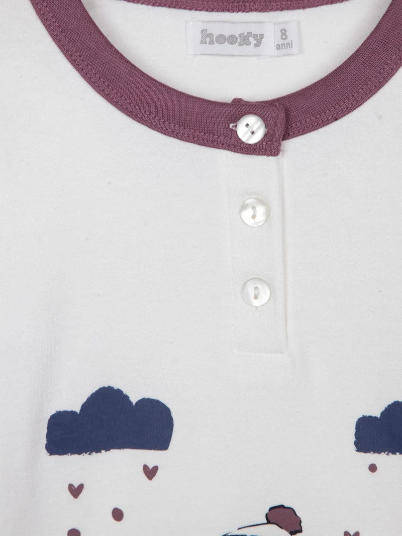 Pigiama lungo bambina con bottoni - bianco