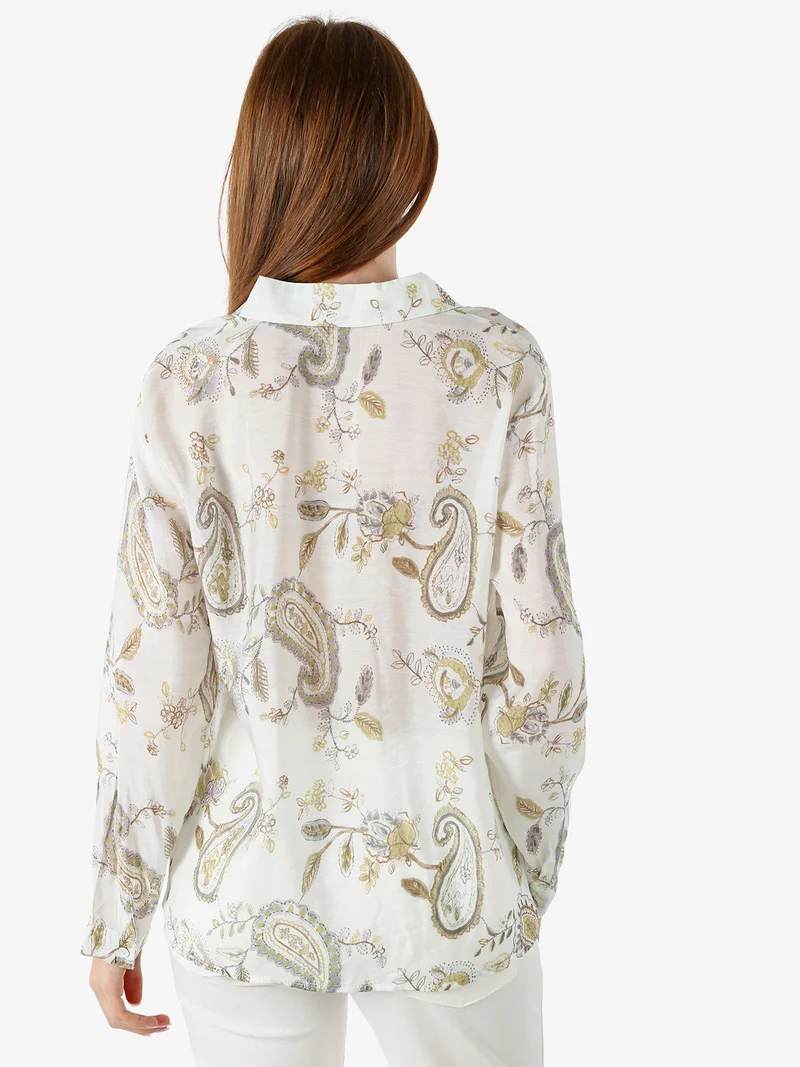 Camicia donna a maniche lunghe con stampa - panna