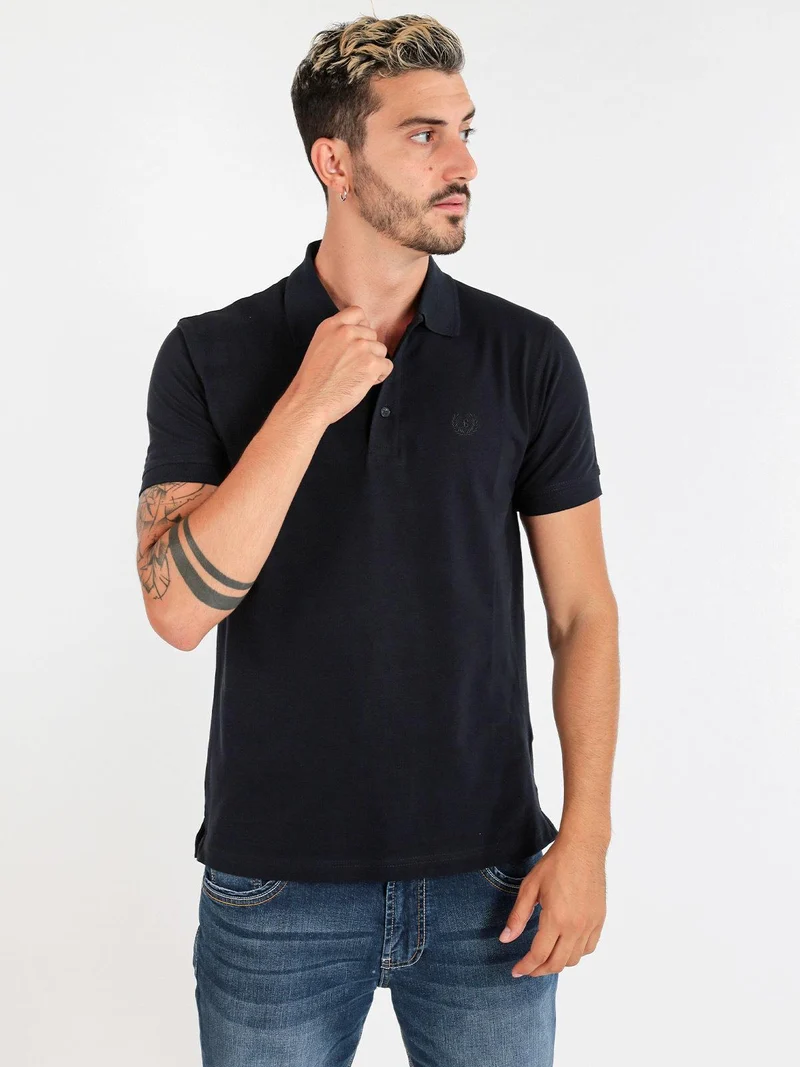 Polo uomo in cotone manica corta - blu scuro