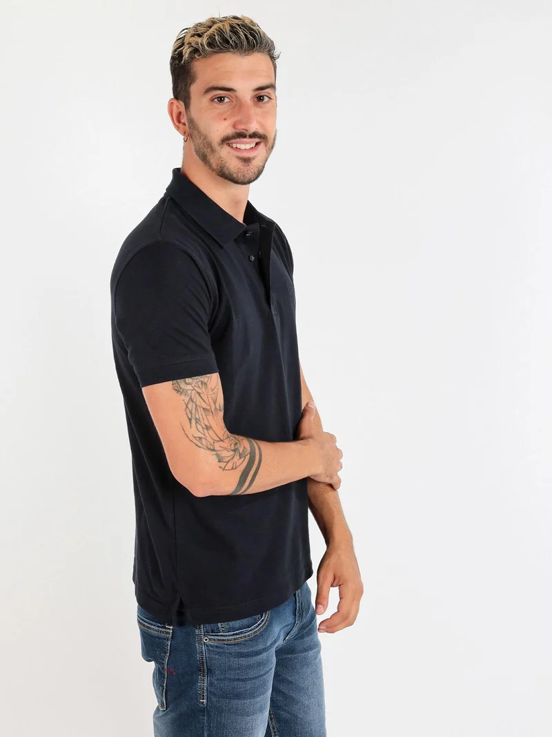 Polo uomo in cotone manica corta - blu scuro
