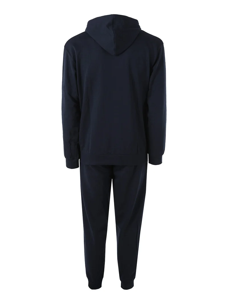 Completo tuta da uomo 2 pezzi con cappuccio in misto cotone - blu scuro