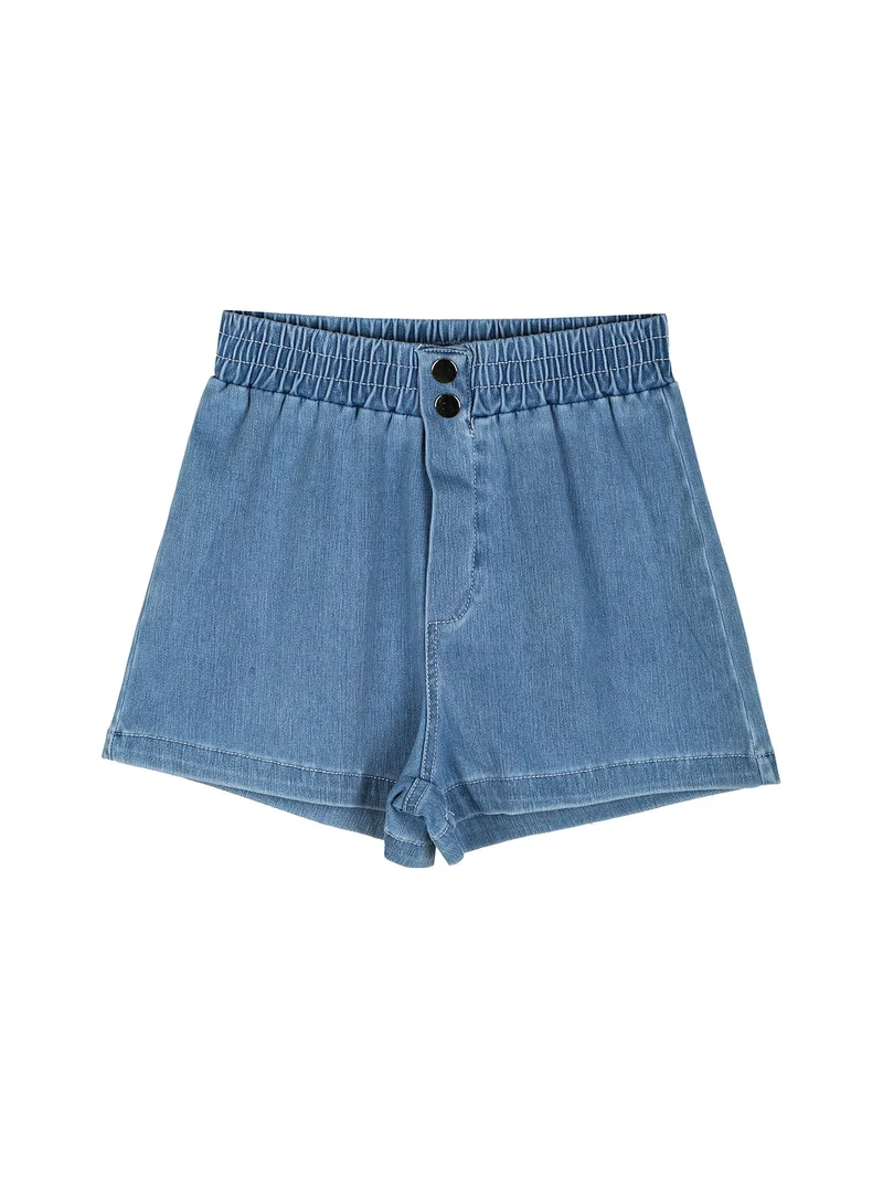 Completo corto da bambina con t-shirt crop e shorts in jeans - bianco