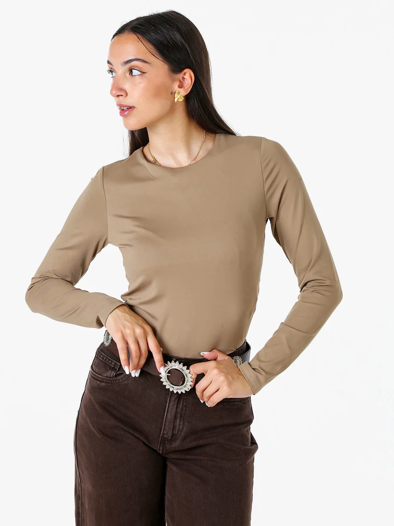 Top body da donna a maniche lunghe - khaki