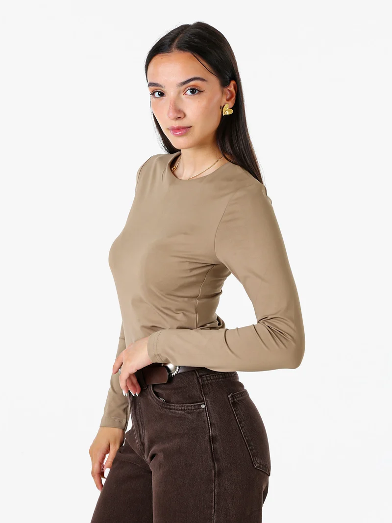 Top body da donna a maniche lunghe - khaki
