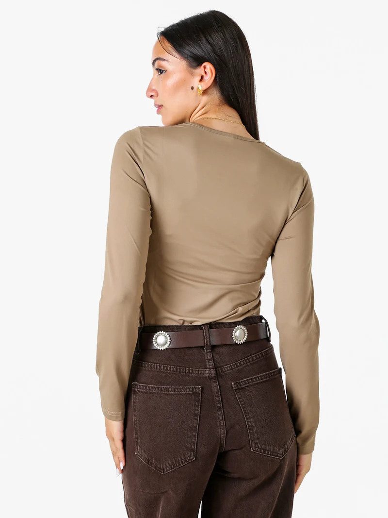 Top body da donna a maniche lunghe - khaki