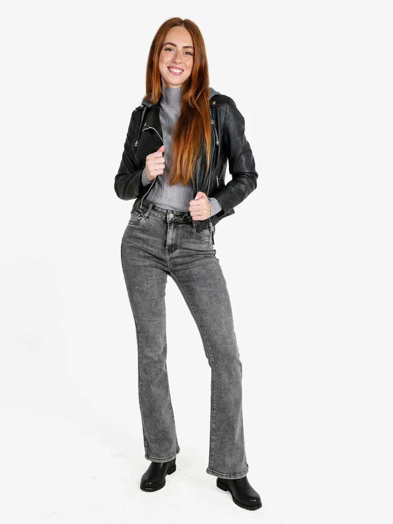 Giacca donna in ecopelle con cappuccio - nero