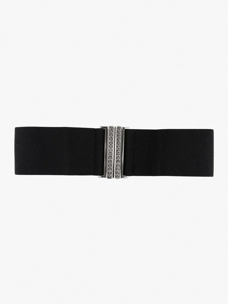 Cintura stringivita con fibbia in strass - nero