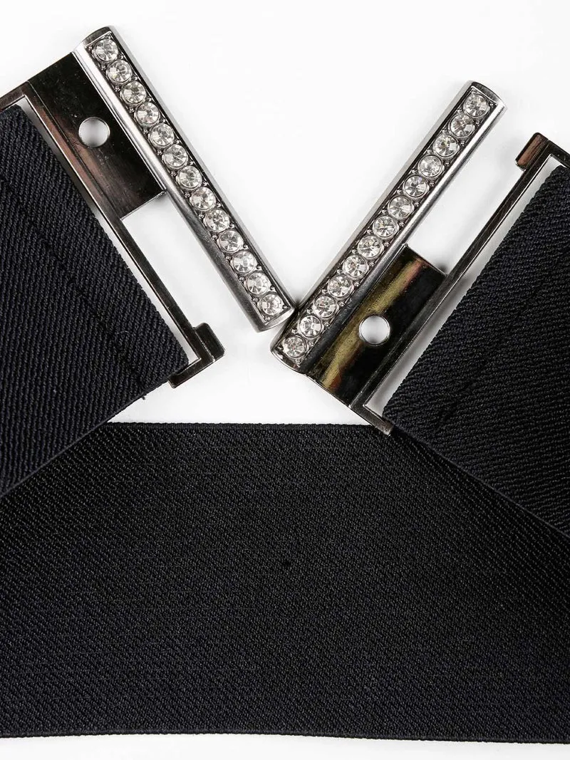 Cintura stringivita con fibbia in strass - nero