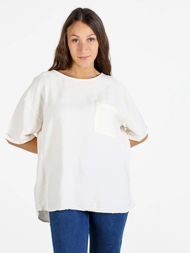 T-shirt da donna oversize con taschino - bianco