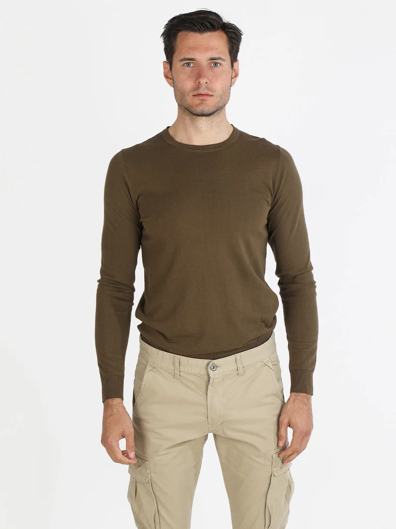 Maglia girocollo da uomo in cotone - militare