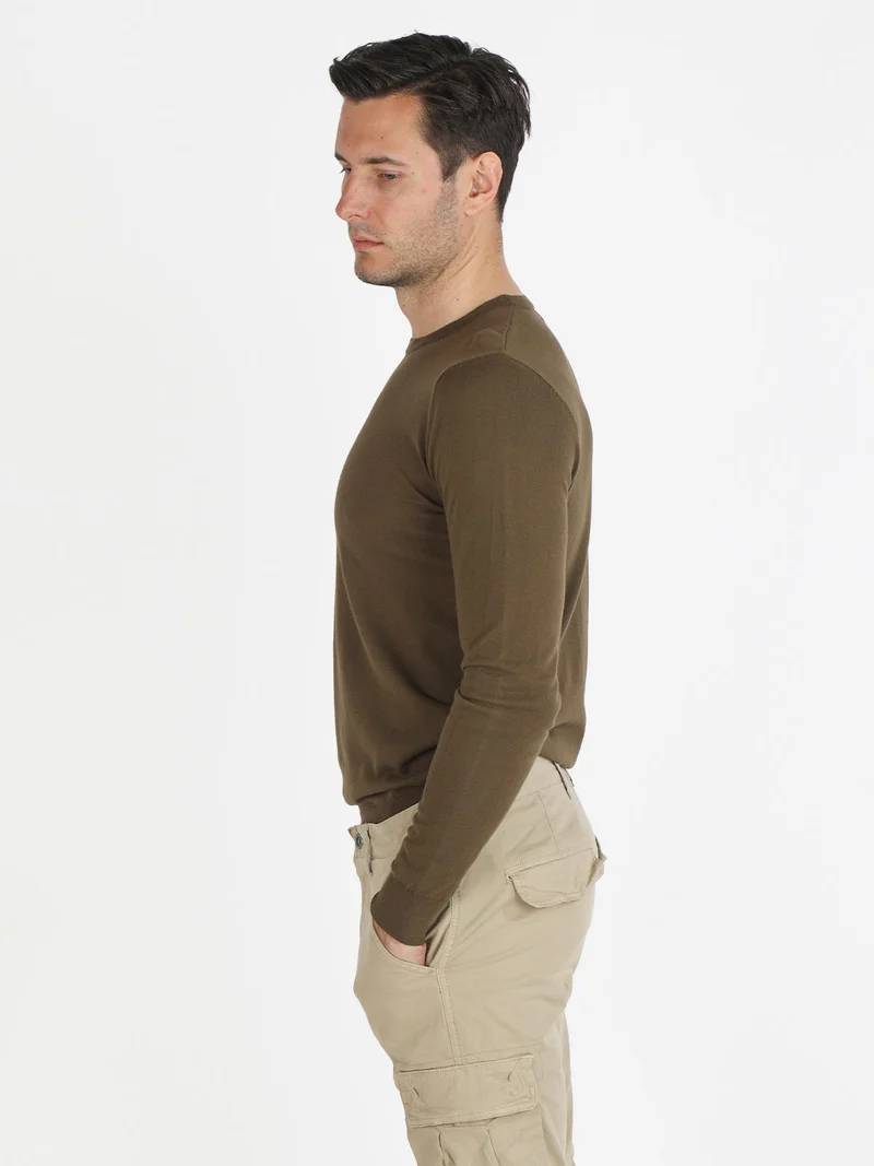 Maglia girocollo da uomo in cotone - militare