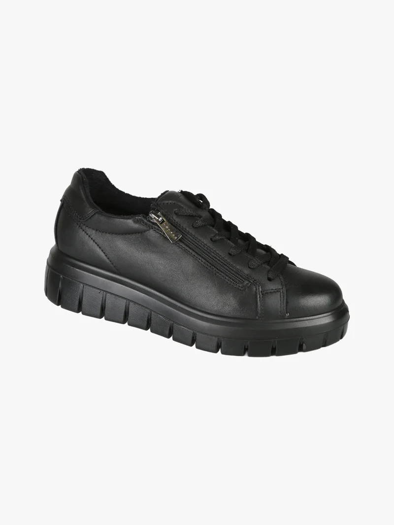 Sneakers donna in pelle con lacci e zip - nero