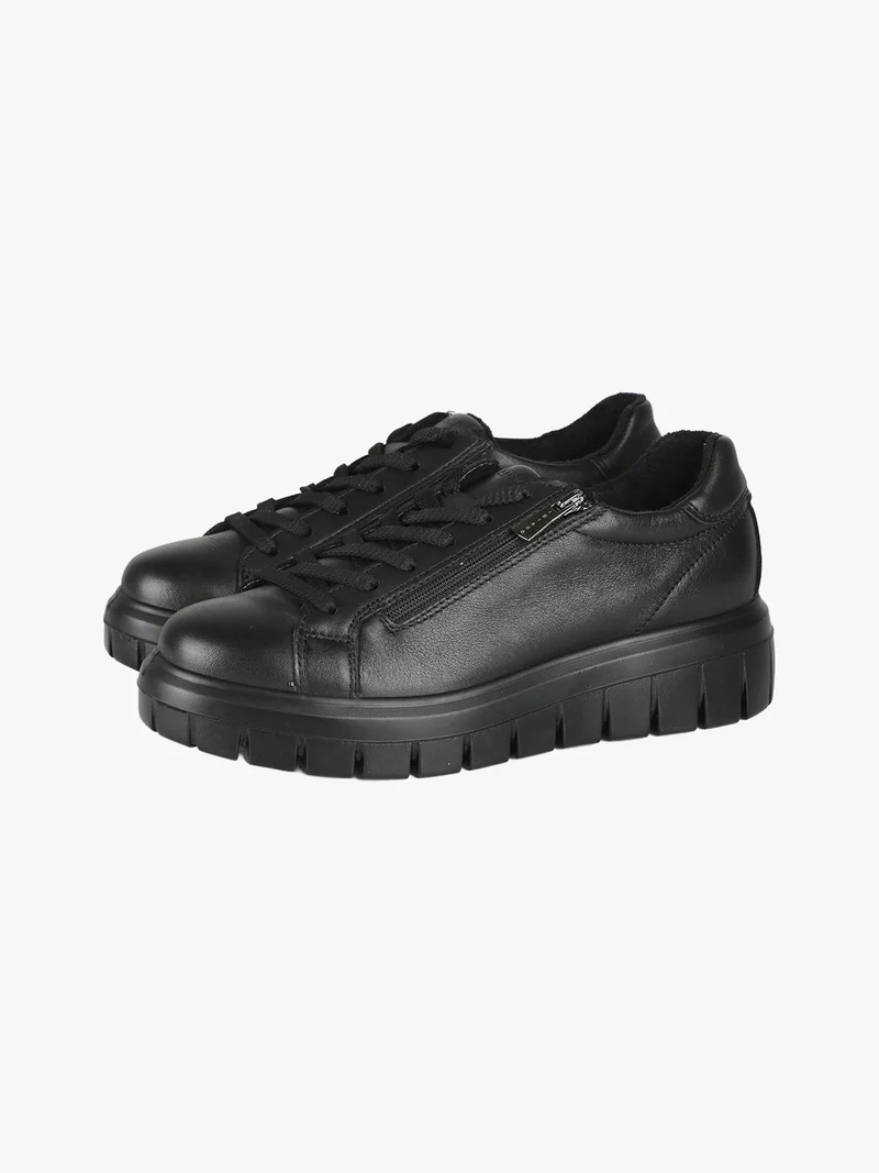 Sneakers donna in pelle con lacci e zip - nero