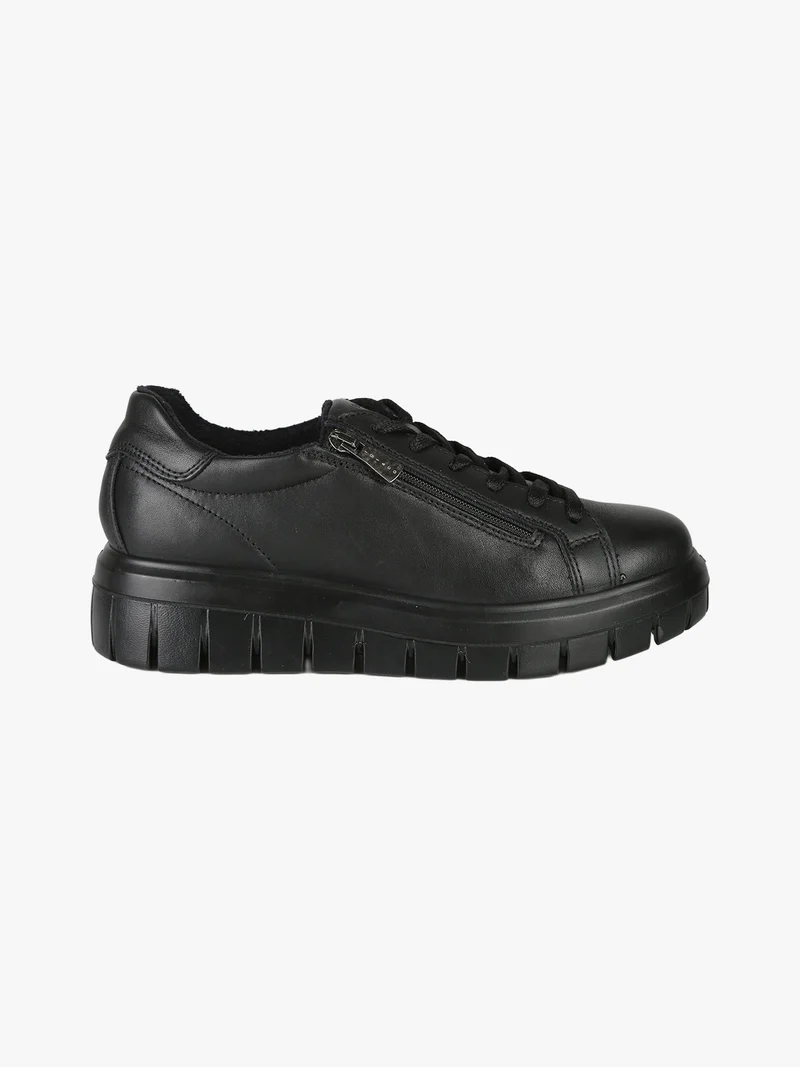 Sneakers donna in pelle con lacci e zip - nero