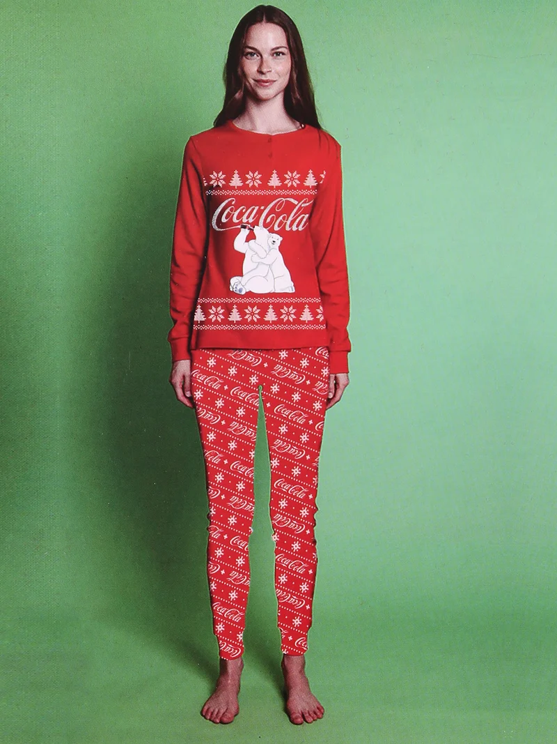 Coca -Cola Pigiama natalizio donna in cotone - rosso