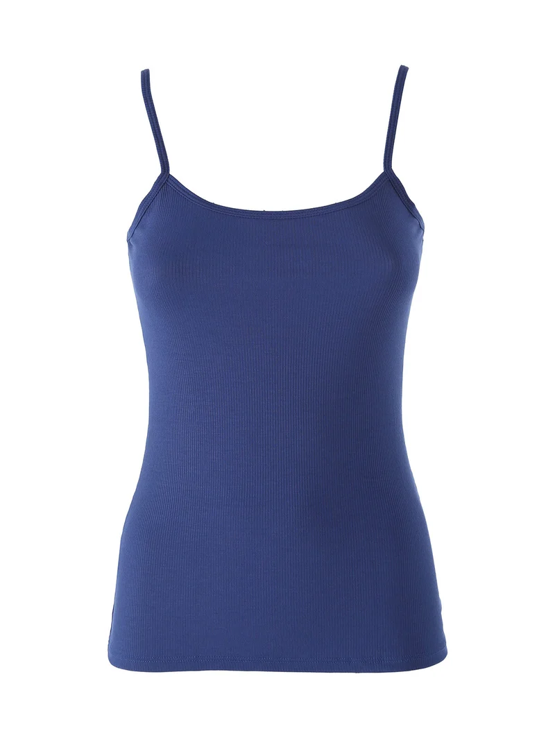Top donna a costine in bamboo - blu scuro