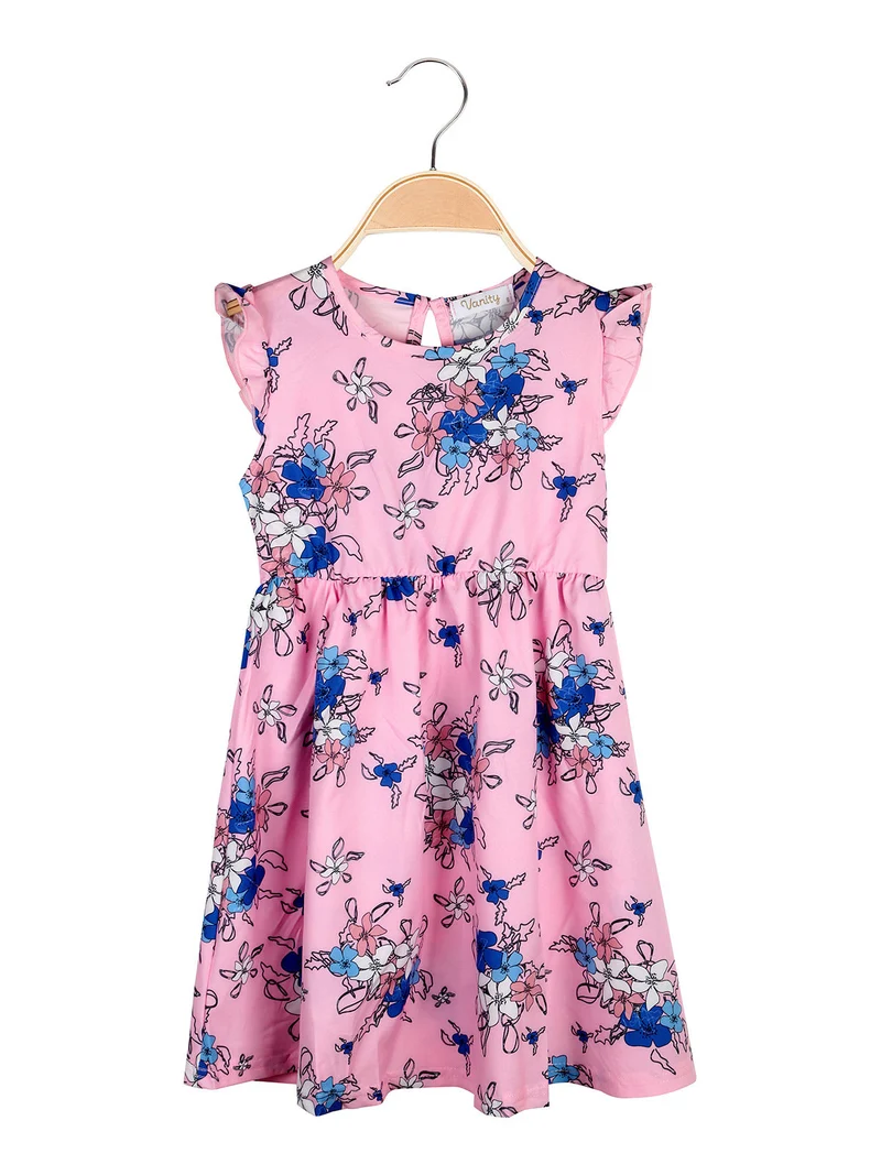 Vestito da bambina floreale con maniche corte a volant - rosa