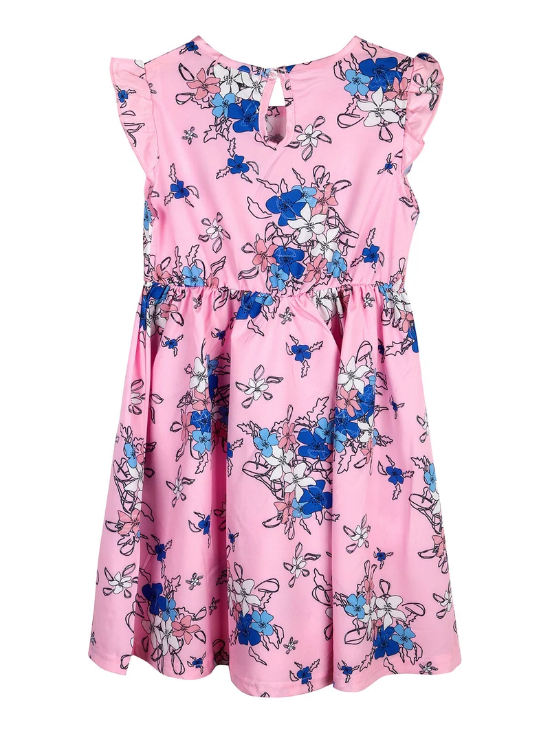 Vestito da bambina floreale con maniche corte a volant - rosa