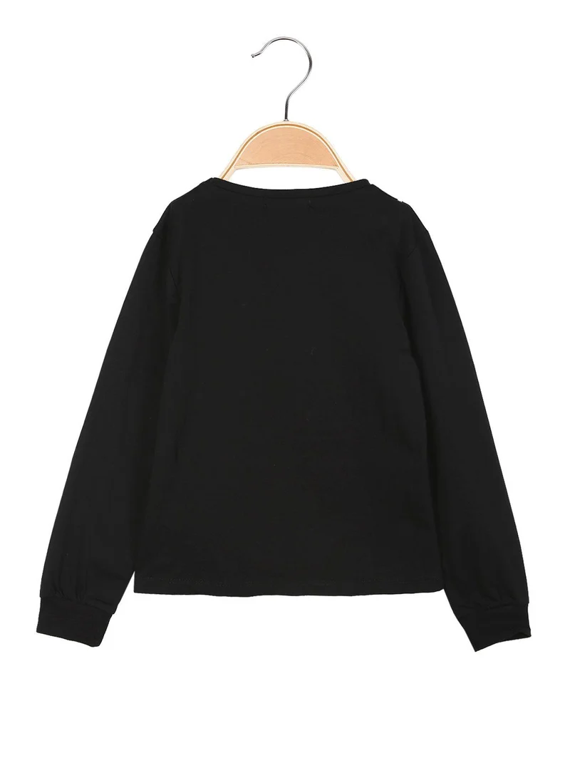 T-shirt bambina manica lunga con brillantini - nero