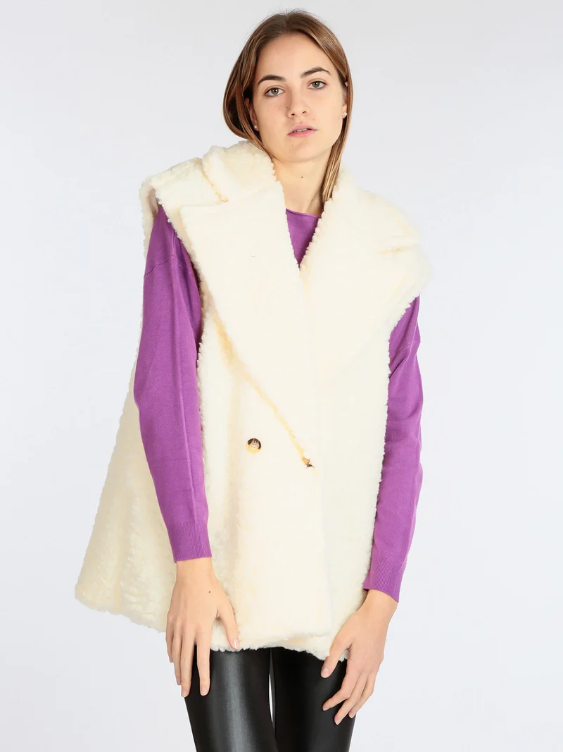 Giacca teddy smanicata donna - panna