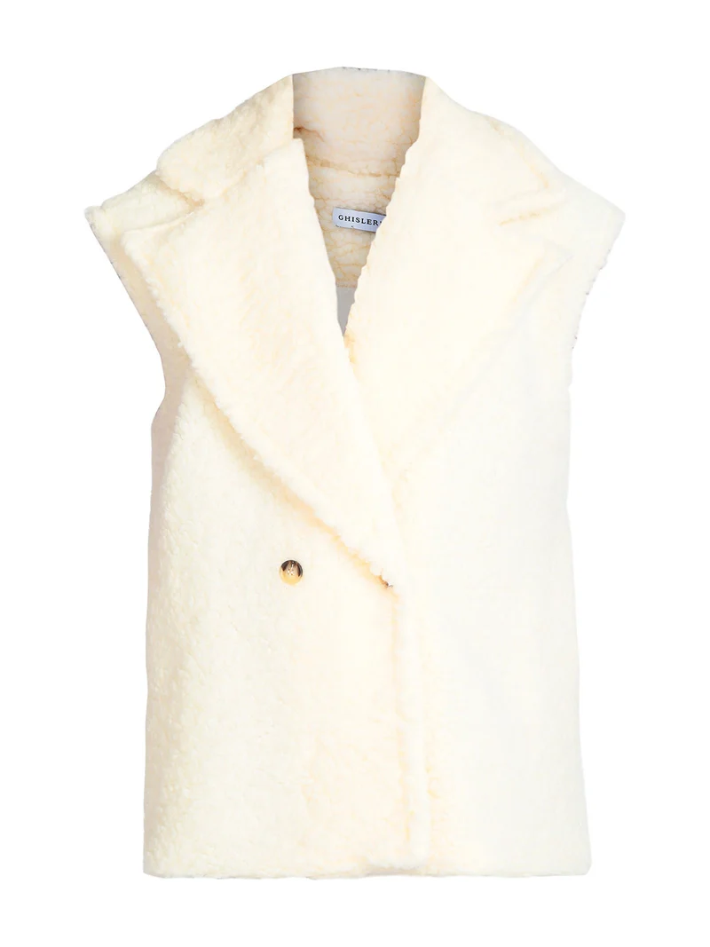 Giacca teddy smanicata donna - panna