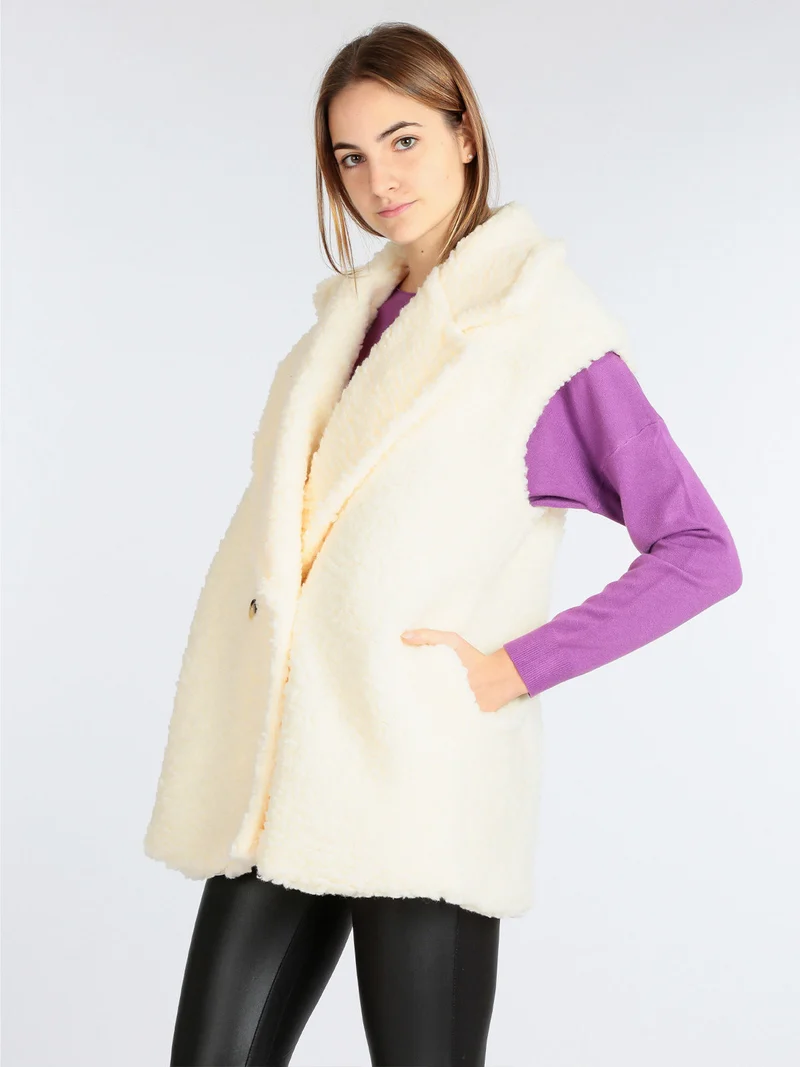 Giacca teddy smanicata donna - panna