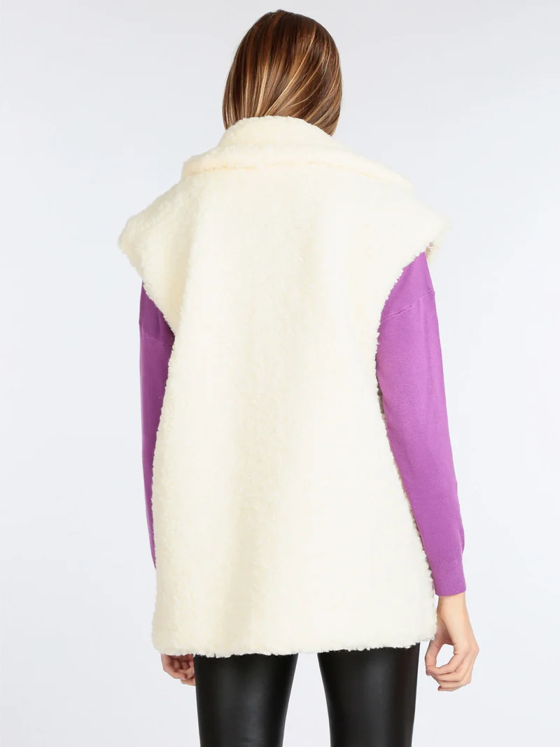Giacca teddy smanicata donna - panna