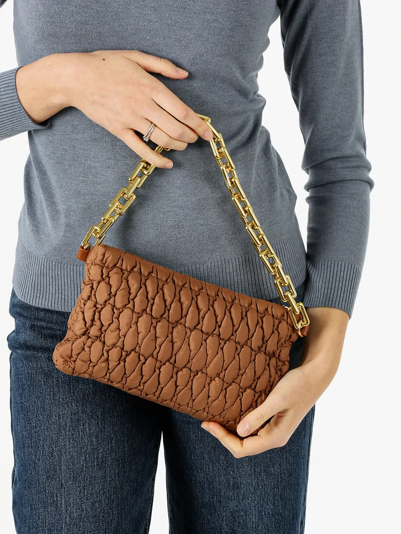 Borsa donna trapuntata con tracolla - marrone