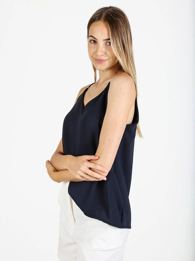 Top donna con spalline sottili e scollo V - blu scuro