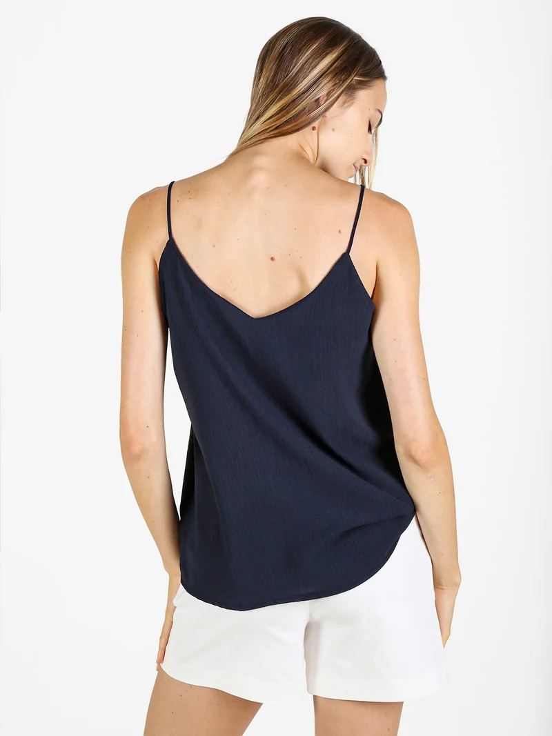 Top donna con spalline sottili e scollo V - blu scuro