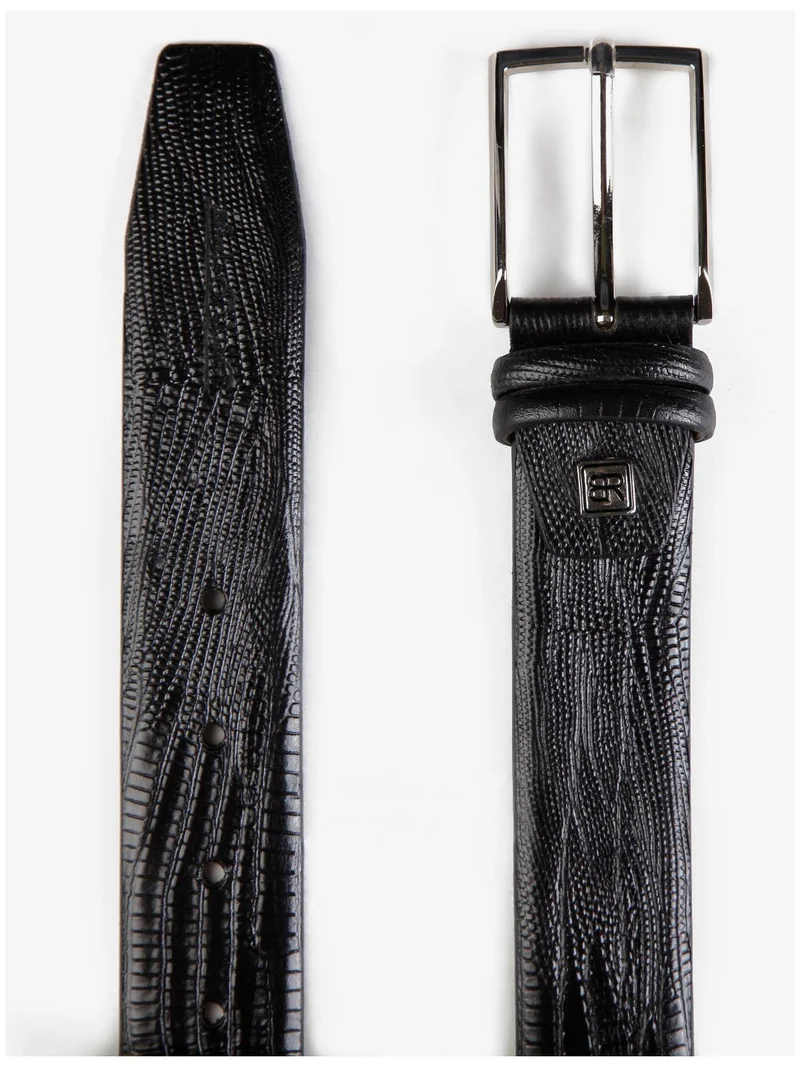 Cintura in pelle effetto serpente - nero