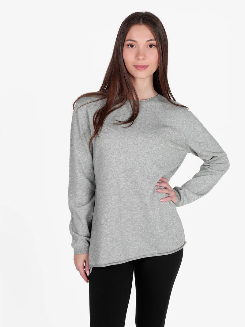 Maglia donna in lurex con spacchi laterali - perla