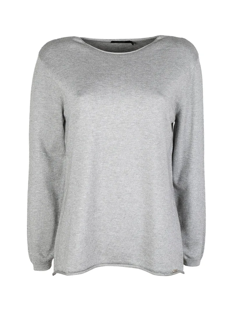 Maglia donna in lurex con spacchi laterali - perla