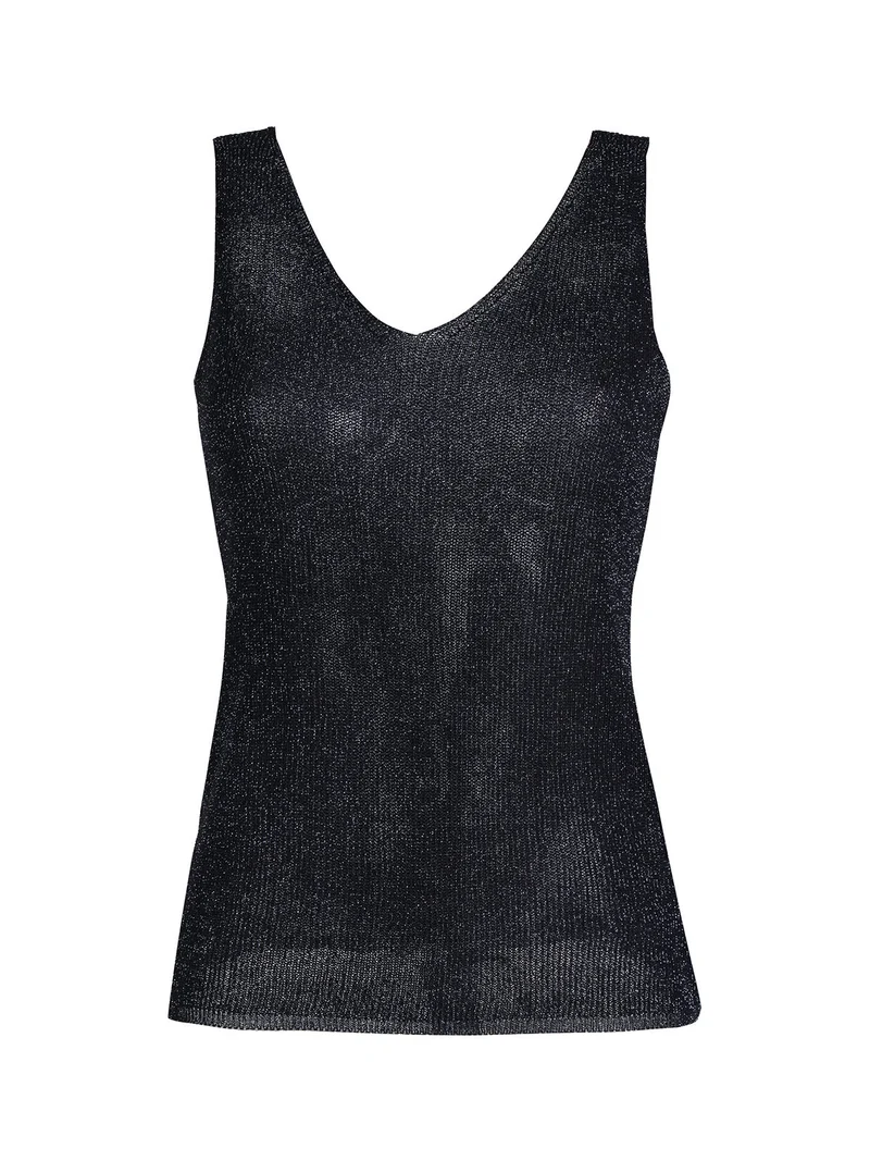 Top donna in lurex a costine - blu scuro