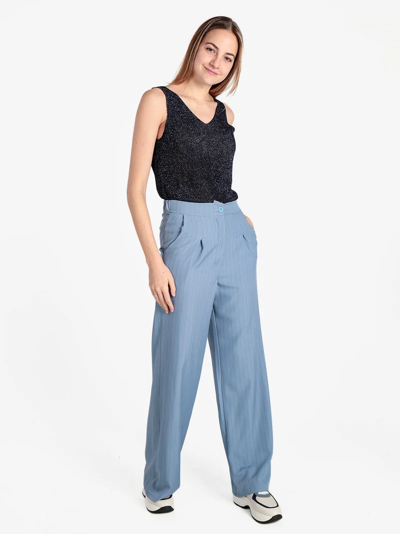 Top donna in lurex a costine - blu scuro