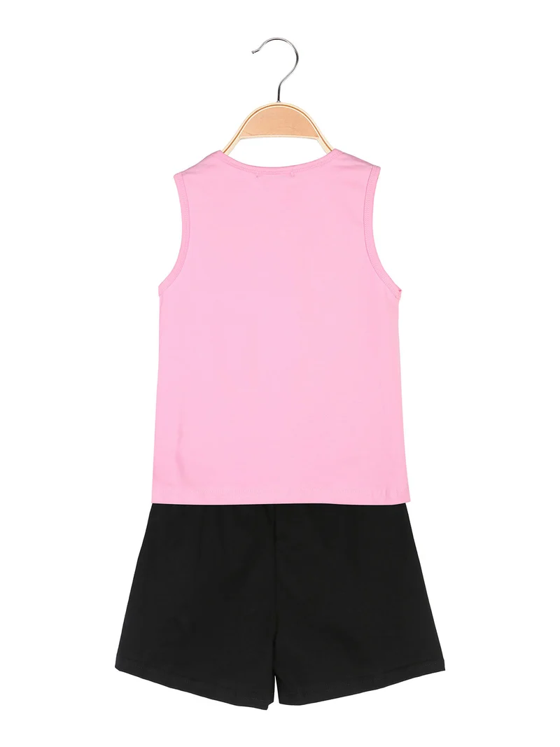 Completo corto da bambina con canotta e shorts in cotone - rosa