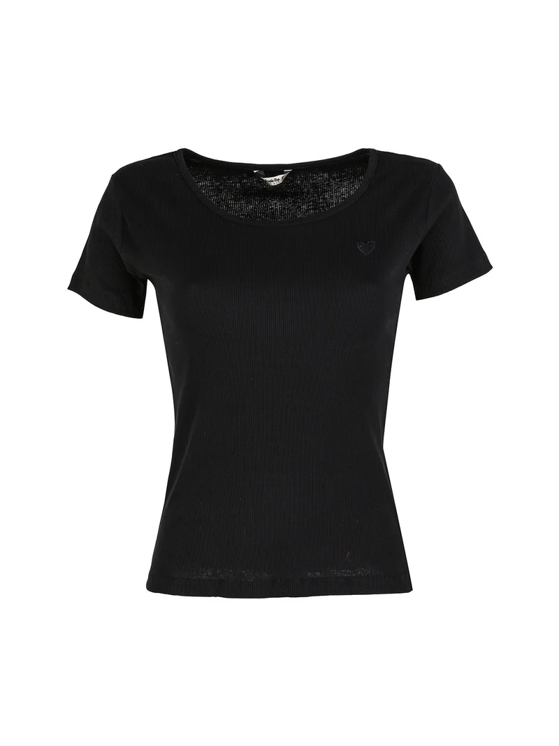 T-shirt donna in cotone a costine - nero