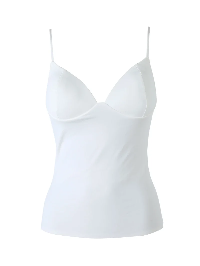 Top donna con coppe imbottite e spalline sottili - bianco