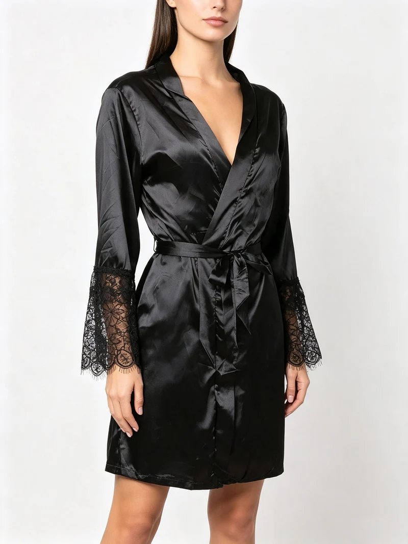 Vestaglia con pizzo - nero
