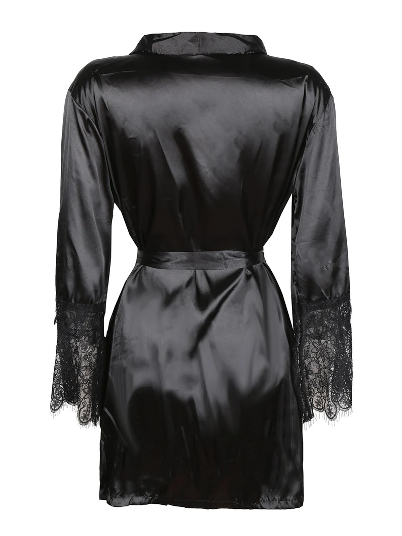 Vestaglia con pizzo - nero