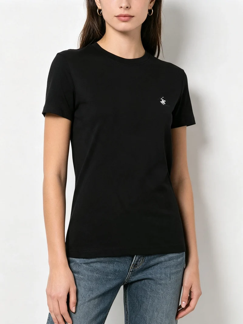 T-shirt girocollo da donna in cotone - nero