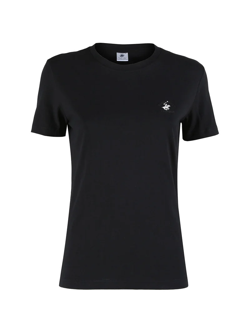 T-shirt girocollo da donna in cotone - nero