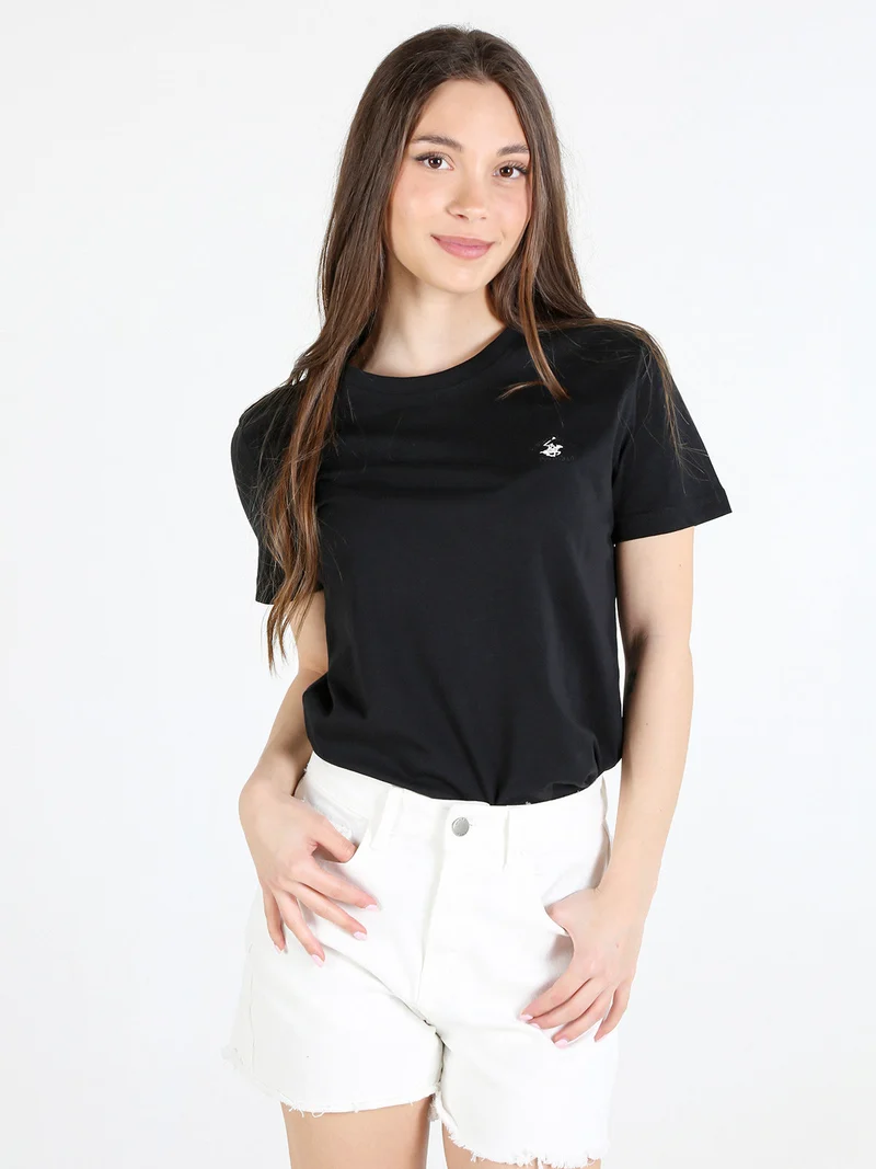 T-shirt girocollo da donna in cotone - nero